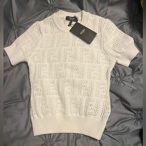 FENDI NWT Cotton and Viscose open knit FF logo, round neck, short sleeve.Size 38